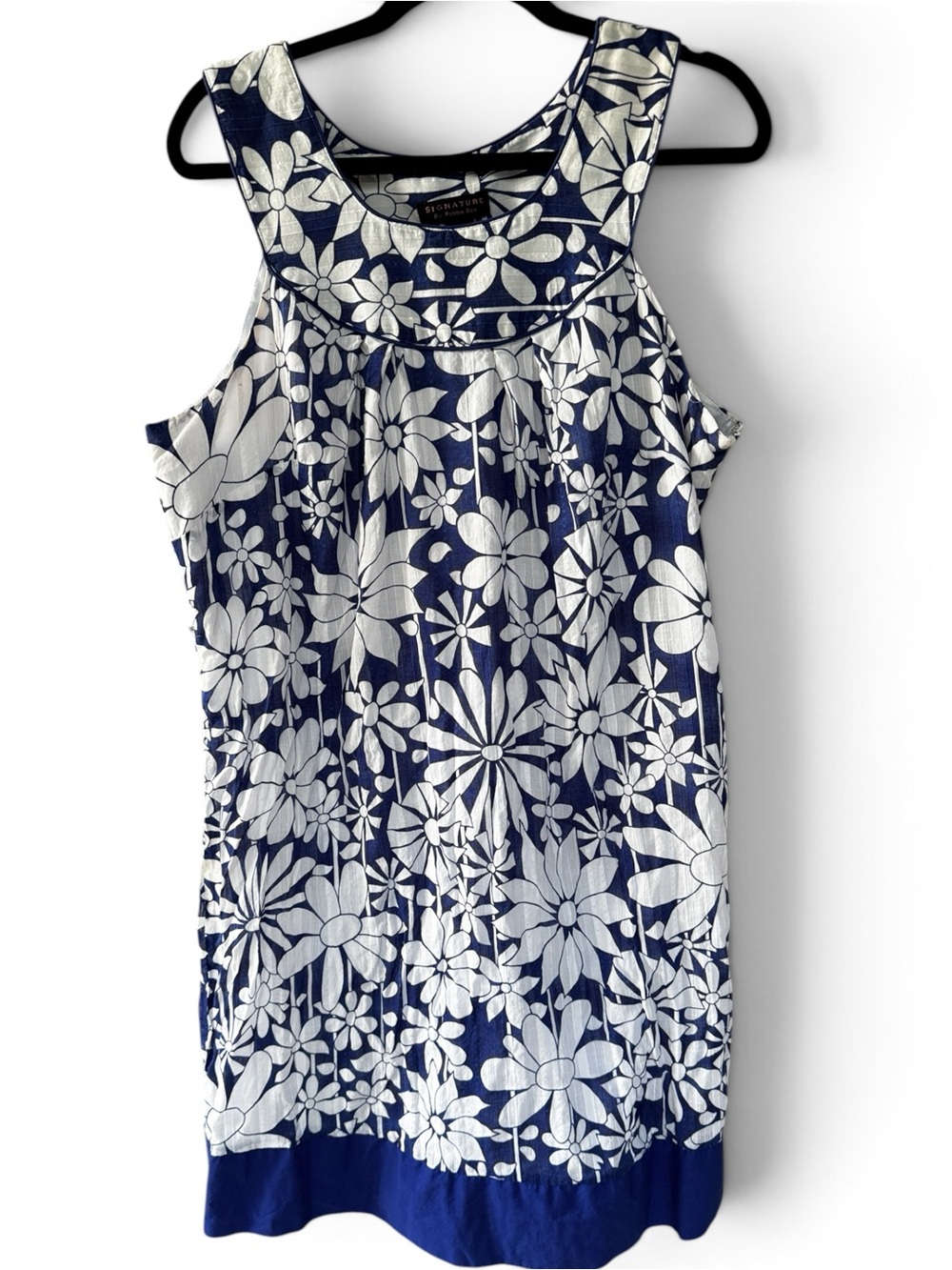 Signature by Robbie Bee Dress Women Size 16W Blue White Floral Cotton Sleeveless
